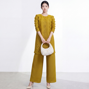 Traje de Dos Piezas de Poliéster Estampado Informal de Alta Calidad para Mujer de Oficina, con Pliegues, Colores Contrastantes, Holgado, Talla Grande, Transpirable - Product Image 4