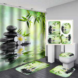 ชุดม่านอาบน้ำแบบเซนพร้อมพรมลายหินไม้ไผ่สำหรับการนั่งสมาธิผ่อนคลายทำจากจิตวิญญาณ4ชิ้น - Product Image 6