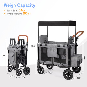 Chariot de camping pour enfants 2026, poussette double pour bébés, chariot de voyage pliable pour enfants avec auvent - Product Image 3