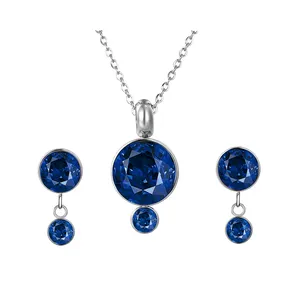 S-442 XUPING jewelry Stainless Steel Colorfast Hypoallergenic Onyx Ruby Round Style Blue Planet Pendant Earring Jewelry Set