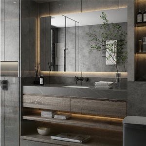 Italian style minimalist rock slab integrated basin intelligent <b>mirror</b> <b>wall</b> hanging bathroom cabinet - Product Image 5