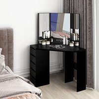 Coiffeuse avec tabouret, 3 miroirs et 5 tiroirs, table de toilette avec coin blanc, étagères de rangement pour bureau de maquillage, pour chambre de fille