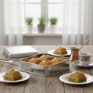Caja de hojalata cuadrada Kontensan L176 de 1 litro para baklava y postres, 158x158x50 mm, con tapa deslizante, Turquía - Product Image 3