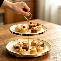 Plateau de service à dessert de luxe à 2 niveaux avec logo personnalisé, en métal émaillé, pour fruits et gâteaux, avec poignée