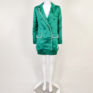 Set di abiti e smoking da donna con decorazione di perle e Set di smoking in raso verde indefinito A7043 - Product Image 2