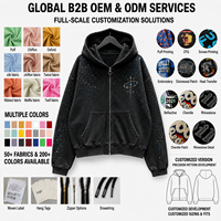 Sweat-shirt à capuche zippé personnalisé avec logo OEM, strass, effet vintage délavé, motif étoile, streetwear, délavé à l'acide pour homme