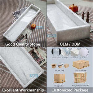 Plateau de service rectangulaire en marbre naturel de luxe, design Art Déco, taille personnalisable, blanc, décoration intérieure, plateau de salle de bain - Product Image 3