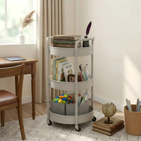 Chariot de rangement rond à 3 niveaux avec roulettes et poignée, chariot mobile pour la maison, la chambre, la cuisine, solution de rangement