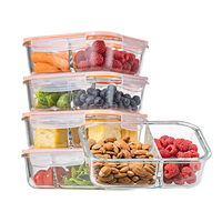 Boîte à lunch Bento en verre au micro-ondes avec couvercles en PP Ensemble de récipients de stockage des aliments