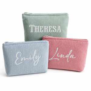 Pochette en velours côtelé pour sac fourre-tout, organiseur de maquillage personnalisé avec monogramme, petite trousse de toilette de voyage - Product Image 1