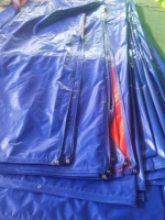 Bâche tissée enduite anti-UV bicolore bleu foncé et orange, taille personnalisée, imperméable, poids moyen, pour tente – Vente en gros usine
