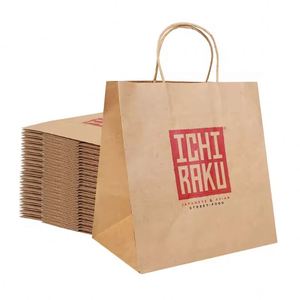 Bolsa de Papel Kraft Marrón Personalizada con Asa, Bolsa Ecológica para Entrega de Alimentos, Bolsa para Llevar Comida de Restaurante - Product Image 1