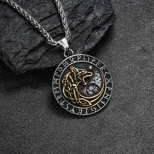 Stainless Steel Vintage Round Nordic Viking Rune-shaped Stainless Steel Wolf Head Personality Pendant Fashion Necklace - Product Image 2