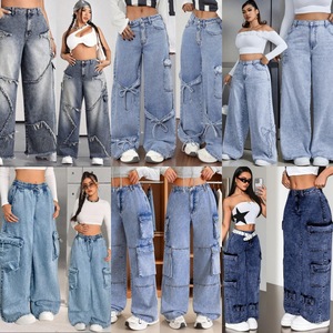 <span class=keywords><strong>Jeans</strong></span> <span class=keywords><strong>Cargo</strong></span> da <span class=keywords><strong>Donna</strong></span> in Denim Effetto Vissuto, <span class=keywords><strong>Pantaloni</strong></span> Multi-tasca a Gamba Larga Lunghezza Caviglia, Disponibili all'Ingrosso - Product Image 3