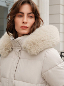 <span class=keywords><strong>Veste</strong></span> Parka à capuche en patchwork floue avec poche zippée sur le devant pour femmes - Product Image 6