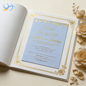 Invitations de <span class=keywords><strong>mariage</strong></span> personnalisées en or doré de luxe |   Cartes d'invitation de <span class=keywords><strong>mariage</strong></span> élégantes et formelles en carton texturé bleu poussière de qualité supérieure - Product Image 1