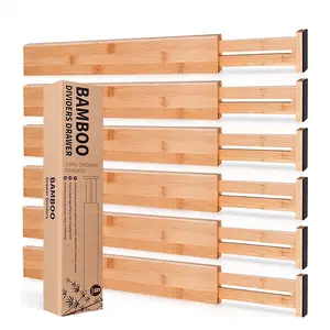 Bamboo Drawer Dividers Kitchen Adjustable Drawer Organizers,Expandable Organization for Home, Office, Dresser and Bathroom