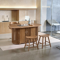 Tabouret de bar moderne en bois de frêne T2235 avec base en bois massif, hauteur réglable pour salle à manger, salon, bar à domicile