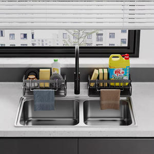 Escurridor de Platos Multifuncional para Cocina con Bandeja, Almacenamiento para Estropajos de Acero, Colgante para Fregadero/Encimera, Forma Cuadrada - Product Image 3