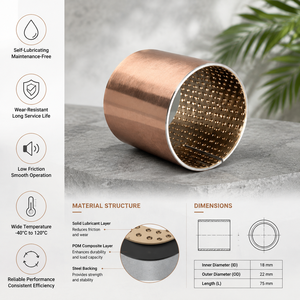 Boulon composite POM autolubrifiant SF2 en bronze fritté avec support en acier étamé, rainure à huile, ID 18 75mm pour machine à laver - Product Image 3