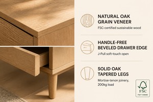 Credenza Nordica di Alta Qualità Personalizzata, <span class=keywords><strong>Mobile</strong></span> Buffet in Rovere Chiaro con 3 Cassetti, Fornitore OEM di Mobili per Soggiorno - Product Image 3