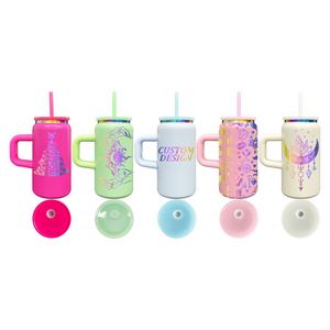 Vaso de acero inoxidable Mason Jar de 16 oz con asa y tapa, pajita, chapado en arcoíris, vaso de acero inoxidable al vacío de 16 oz con asa - Product Image 1
