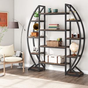 Librería Moderna SENYU de Metal y Madera con Diseño Semicircular, Estante Abierto, Organizador de Almacenamiento para Sala de Estar, Dormitorio u Oficina - Product Image 4