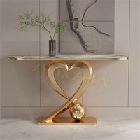 Table Console de Salon en Travertin, Luxe Doré, Miroir et Marbre, Tables Modernes