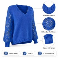 VELAN Bestsellers Pull en tricot fin à manches longues ajouré en acrylique pour femme – Collection Printemps