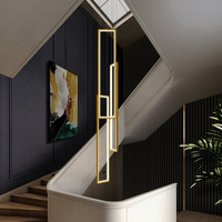 Lustre minimaliste moderne à cadre carré ultra-long pour cage d'escalier Loft rotatif Villa Duplex Lampes en métal pour simple élégant