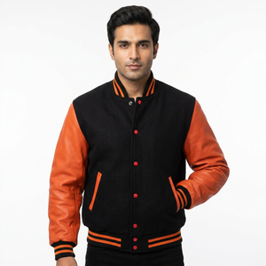 OEM Custom Design High Quality Embroidery Black Baseball PU <b>Leather</b> <b>Jacket</b> Bomber Letterman <b>Men</b> Zip up Varsity <b>Jacket</b> for man - Product Image 1