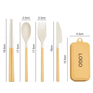Berkemah perjalanan dapat digunakan kembali sendok garpu pisau tabung sumpit sendok peralatan makan portabel jerami gandum Set alat makan dengan kasus