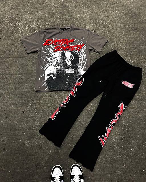 Custom Men Graphic T Shirt and Pants Set Y2K Streetwear Oversized Tee Heavyweight 2 Piece Tracksuit with Side Print