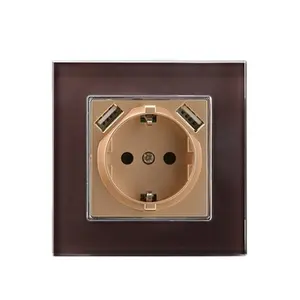 China Manufacture Cheap Power Electric White/Red/Black/Green/Brown Color Schuko socket +USB outlet With Glass Frame