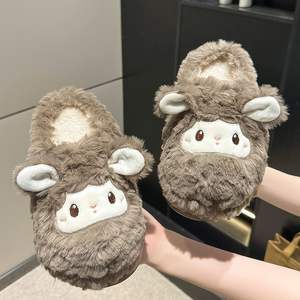 Pantoufles pour femmes Automne-Hiver 2025 Nouveauté Dessin animé Mignon Mouton en peluche Chaudes Semelle épaisse Antidérapantes - Product Image 5