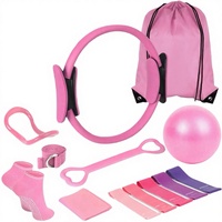 Ensemble d'accessoires de Pilates écologiques en PVC de 13 pièces, comprenant une balle de yoga, une bague de Pilates, une bande d'étirement et un ensemble de 5 bandes de résistance, spécifiques au fitness