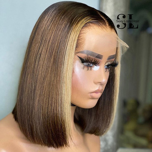 Perruque Bob Courte Droite <span class=keywords><strong>Blonde</strong></span> 613 avec Mèches, Cheveux Humains, Fermeture Frontale en Dentelle, Sans Colle, Vente en Gros, Fournisseur de Cheveux Populaire, Livraison Directe - Product Image 1