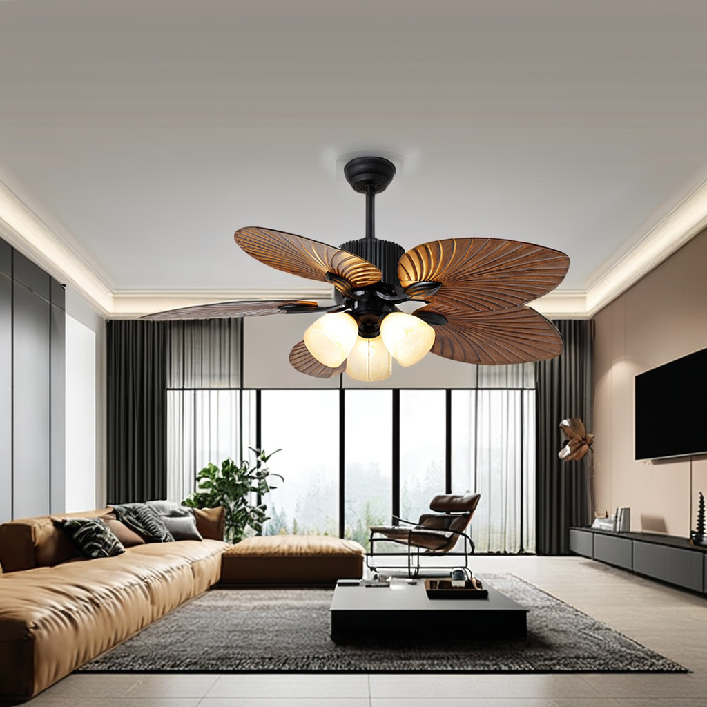 Modern 52-Inch Ceiling Fan Light 220V Luxury Retro Design 5 ABS Blades Fan Light for Household Decoration Living Room