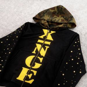 Novedad 2026: Sudadera con capucha corta estilo urbano oversize vintage con remaches, pedrería y estampado, con bordado personalizado, para hombre, corte holgado. - Product Image 2