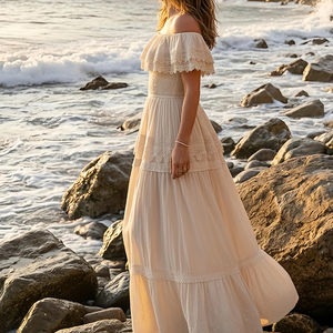 <span class=keywords><strong>Robe</strong></span> <span class=keywords><strong>longue</strong></span> d'été <span class=keywords><strong>blanche</strong></span> personnalisée pour femme, style vintage, broderie française, dos nu, imprimé floral, bretelles fines - Product Image 4