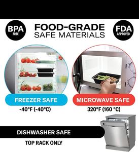 Contenants et couvercles rectangulaires noirs en plastique pour préparation de repas, compatibles micro-ondes, 24 oz, boîte de rangement alimentaire, vaisselle - Product Image 5