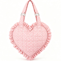 Sac à main matelassé en coton personnalisé avec motif cœur, bord volanté, imprimé pois, bandoulière réglable, mini sac fourre-tout quotidien pour femme