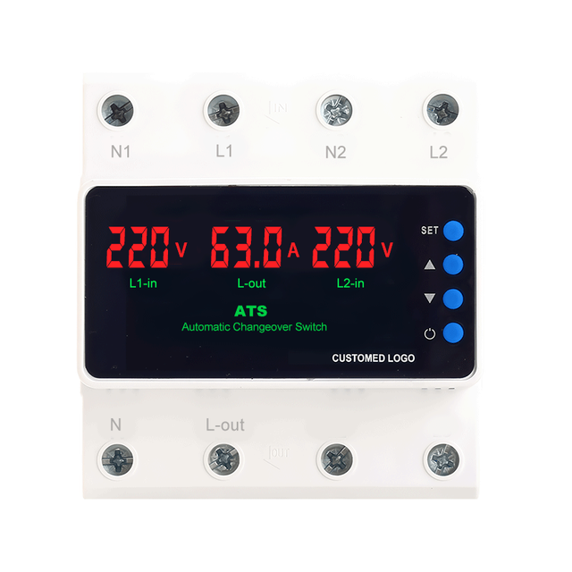 63A 100A ATS Adjustable Over Under Voltage Current Protector Dual Power Conversion Automatic Transfer Switch Monitor Relay 220V