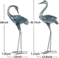 Statues de grues de jardin, patine, décoration de jardin en forme de héron, sculptures de grues en métal debout, art de la cour pour la décoration extérieure, lot de 2