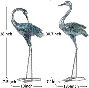 Tuin Crane Standbeelden Patina Reiger Decoy, Staande Metalen Kraan Sculpturen Vogel Yard Art Voor Outdoor Decor, set Van 2 - Product Image 2