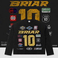 T-shirt à manches longues pour homme, imprimé badge de course, coupe ample, épaules tombantes, col rond, style streetwear américain rétro, décontracté, automne, quotidien