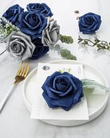 25 Buah Mawar Buatan Tangan dari Busa dengan Sentuhan Realistis, Batang Biru Tua |   Bunga Palsu DIY Buket Pernikahan Dekorasi Pesta Dekorasi Rumah