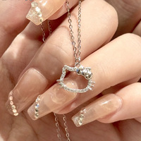 Conjunto de Collar y Pulsera con Colgante de Gatito de Circonio, Estilo Y2K, Chapado en Plata Antigua, Joyería con Dije de Gato de Dibujos Animados para Adolescentes y Bodas