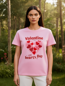 T-Shirt Unisex con Cuori di San Valentino, Manica Lunga in Cotone, Girocollo, Grafica Romantica, Illustrazione di Cuori, Stile Carino Primavera-Estate - Product Image 2