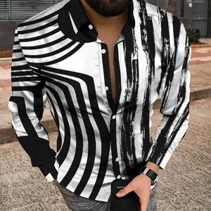 2023 New Mens Pattern Colour Custom Made Poker Wave Point Printed Long Sleeve Shirts